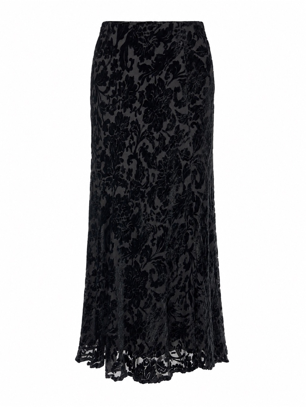 Silkland Black Silk Velvet Burnout Midi Skirt